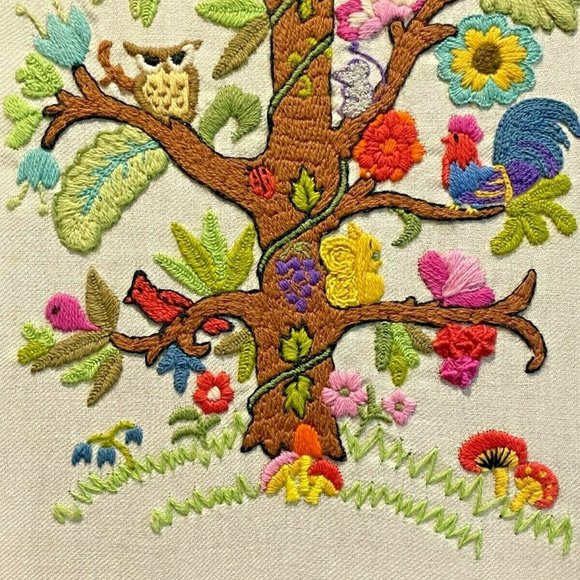 1973 Erica Wilson's Ecology Tree Embroidered Framed Wall Art No 7334 - Picture 7 of 8